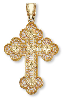 14K Gold Diamond Cut Cross