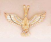 14K Gold Tri-Color Eagle Pendant with White CZs