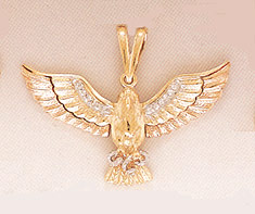 14K Gold Tri-Color Eagle Pendant with White CZs