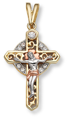 14K Gold Tri-Color Crucfix Pendant