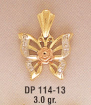14K Gold Tri-Color Butterfly Pendant