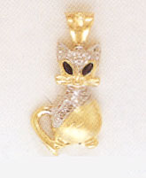 14K Gold Two-Tone Cat Pendant