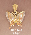 14K Gold Tri-Color Butterfly Pendant with CZs