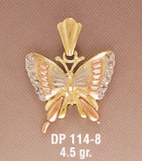 14K Gold Tri-Color Butterfly Pendant with CZs