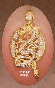 14K Two-Tone Gold Dragon Pendant with CZ Stones