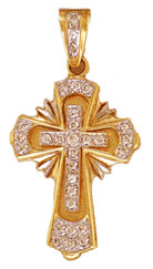 14K Gold Cross with Cubic Zirconia Stones