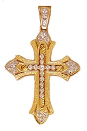 14K Gold Cross with Cubic Zirconia Stones
