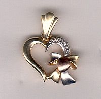 14K Gold Tri-Color Heart Pendant with CZ Stones