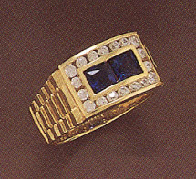 14K Gold Men's Blue CZ Ring