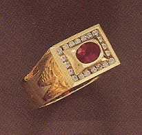 14K Gold Men's Red CZ Ring