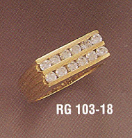 14K Gold Men's Two-Row White Cubic Zirconia Ring