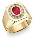 14K Gold Men's Red Bezel Set CZ Ring