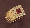 14K Gold Men's Red Colored CZ Ring