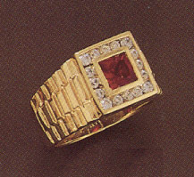 14K Gold Men's Red Colored CZ Ring