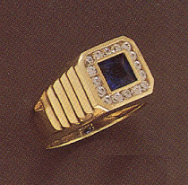 14K Gold Men's Blue CZ Ring
