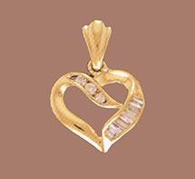 14K Gold Heart Pendant with Channel Set CZs