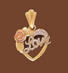 14K Gold Tri-Color Love Heart Pendant