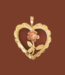 14K Gold Heart Pendant with Rose