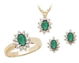 14K Gold Emerald and Diamond Set