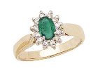 14K Gold Princess Di Emerald and Diamond Ring