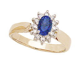14K Gold Princess Di Sapphire and Diamond Ring