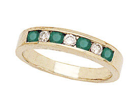 14K Gold Emerald and Diamond Stackable Channel Ring