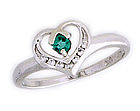 14K White Gold Precious Emerald and Diamond White Gold Heart Ring