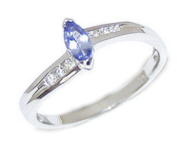 14K White Gold Marquise Tanzanite and Diamond Slender Wave Ring