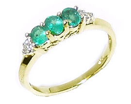 14K Gold Emerald Gemstone and Diamond Crown Ring
