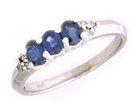 14K White Gold Sapphire Gemstone and Diamond Crown Ring
