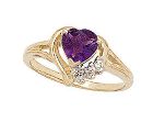 10K Gold Heart-shaped Amethyst & Diamond Heart Ring