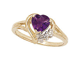 10K Gold Heart shaped Amethyst Diamond Heart Ring