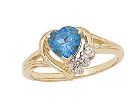10K Gold Heart-shaped Blue Topaz & Diamond Heart Ring