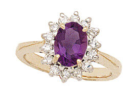 14K Gold Morning Glory Oval Amethyst & Diamond Ring