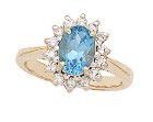 14K Gold Morning Glory Oval Blue-Topaz & Diamond Ring
