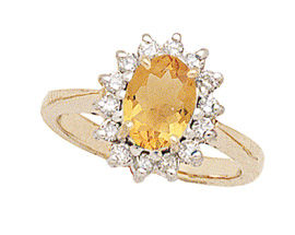 14K Gold Morning Glory Oval Citrine & Diamond Ring