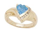 10K Gold Heart Shape Blue-Topaz and Diamond Ring