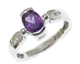 10K White Gold Amethyst and Diamond Gemstone Ring