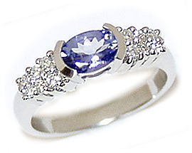 14K White Gold Tanzanite and Diamond Half Bezel Ring
