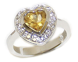 14K White Gold Citrine Gemstone and Diamond Heart Dazzle Ring