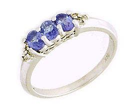 14K White Gold Tanzanite Gemstone and Diamond Crown Ring
