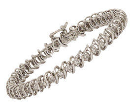 White Gold Traditional Swirl Diamond Tennis Bracelet - 3.0 Carat Diamonds
