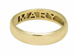 14K Solid Wedding Band with Inlaid Text (4mm-8mm available)