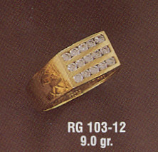 14K Gold 3 Row Men's CZ Ring