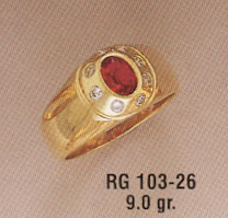 14K Gold Men's Red Round CZ Ring