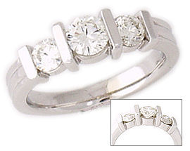 14K White Gold 1 Carat Three Stone Design Diamond Ring