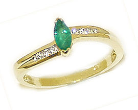 Marquise Emerald and Diamond Slender Wave Ring