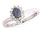 Sapphire and Diamond Pear Drop Ring - 14K White Gold