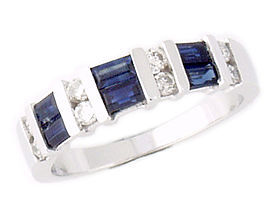 Diamond and Sapphire Baguette Channel Ring in 14K White Gold