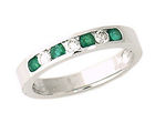 Emerald and Diamond Stackable Channel Ring - 14K White Gold